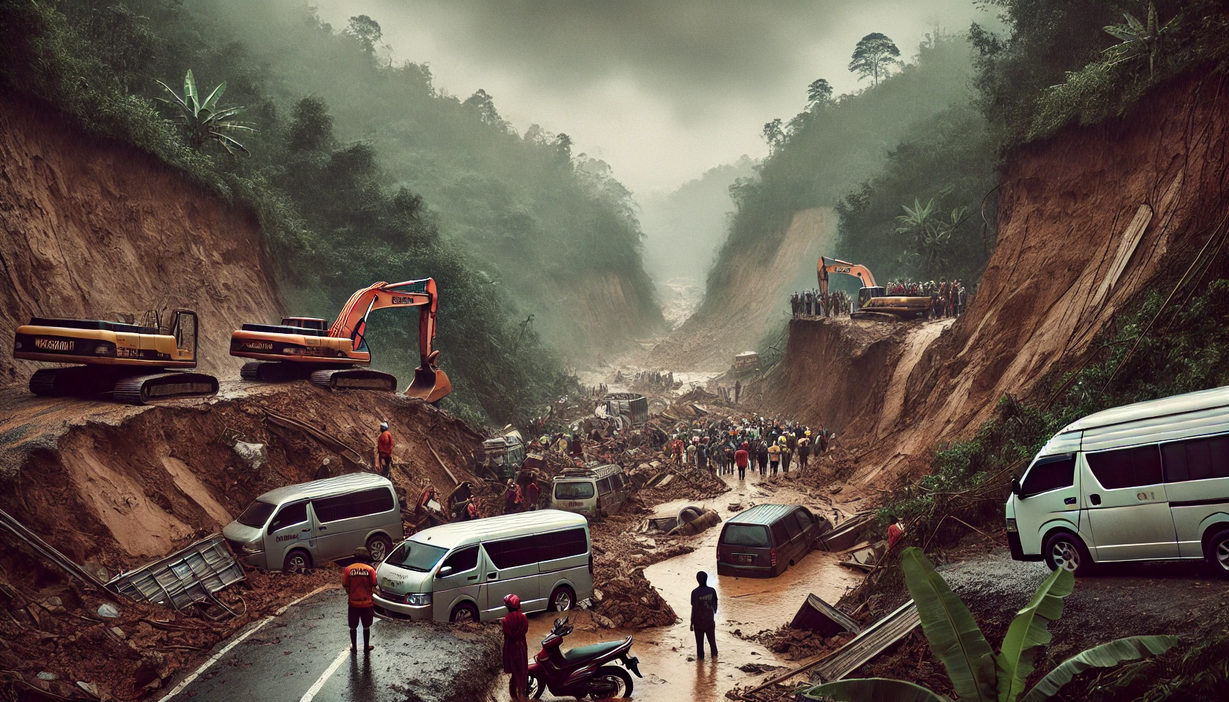 Longsor Terjang Jalan Nasional Bagbagan-Kiara Dua Sukabumi