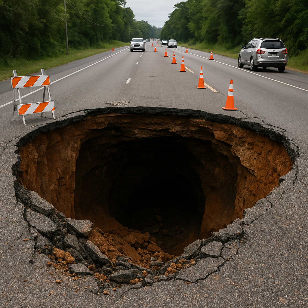 Sinkhole Sedalam 10 Meter Muncul di Jalan Poros Maros-Bone