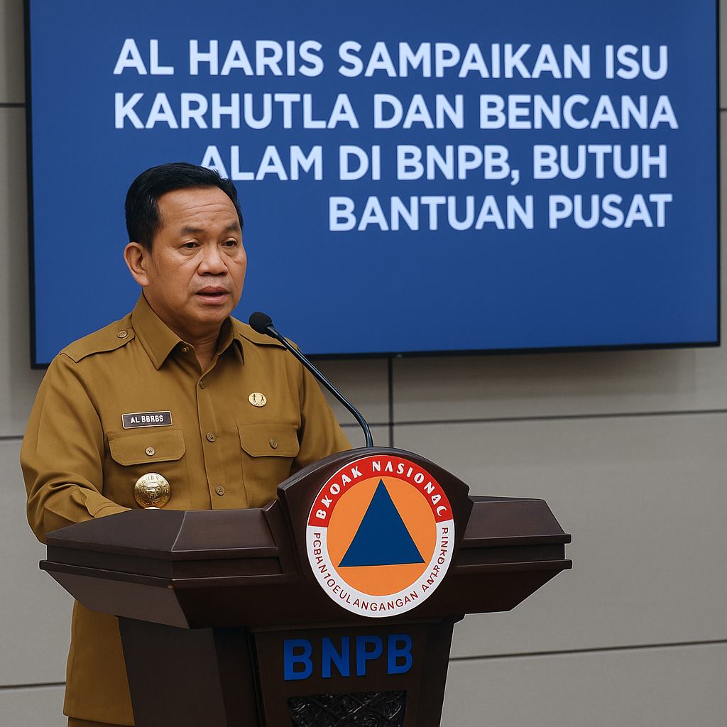 Al Haris Sampaikan Isu Karhutla dan Bencana Alam di BNPB-Butuh Bantuan Pusat